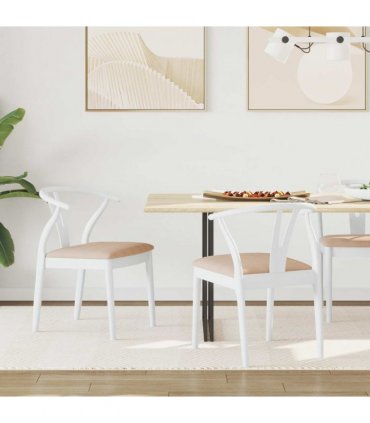 vidaXL Dining Chair 2 pcs White and Brown Solid Rubber Wood — V0672004508
