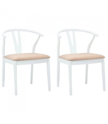 vidaXL Dining Chair 2 pcs White and Brown Solid Rubber Wood — V0672004508