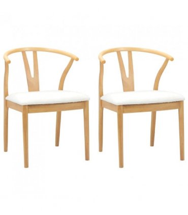 vidaXL Dining Chair 2 pcs Natural and Light Solid Rubber Wood — Colour: Natural and white — V0672004510