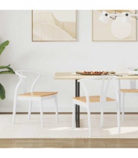 vidaXL Dining Chair 2 pcs White and Natural Solid Rubber Wood — V0672004512