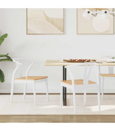 vidaXL Dining Chair 2 pcs White and Natural Solid Rubber Wood — V0672004512