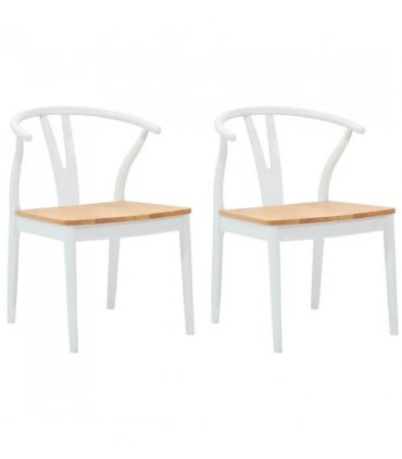vidaXL Dining Chair 2 pcs White and Natural Solid Rubber Wood — V0672004512