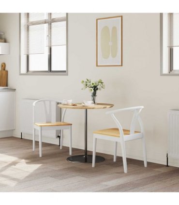 vidaXL Dining Chair 2 pcs White and Natural Solid Rubber Wood — V0672004512