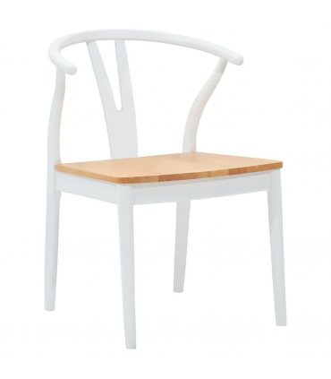vidaXL Dining Chair 2 pcs White and Natural Solid Rubber Wood — V0672004512