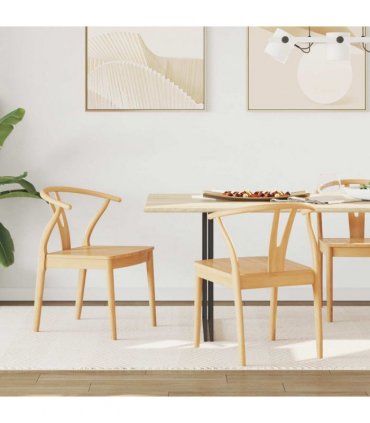 vidaXL Dining Chair 2 pcs Natural Solid Rubber Wood — V0672004513