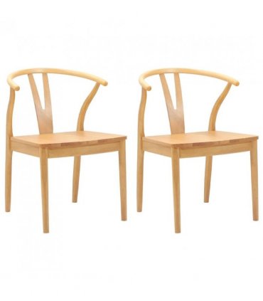 vidaXL Dining Chair 2 pcs Natural Solid Rubber Wood — V0672004513