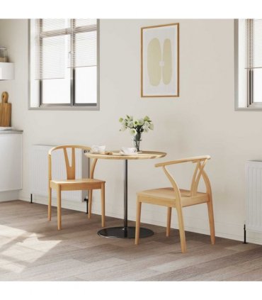 vidaXL Dining Chair 2 pcs Natural Solid Rubber Wood — V0672004513