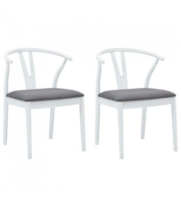 vidaXL Dining Chair 2 pcs White and Grey Solid Rubber Wood — V0672004514