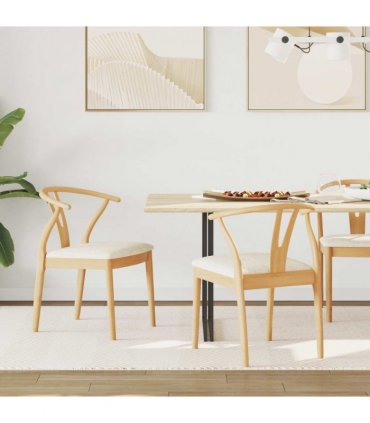 vidaXL Dining Chair 2 pcs Natural and Light Solid Rubber Wood — V0672004515