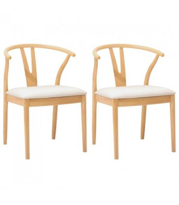 vidaXL Dining Chair 2 pcs Natural and Light Solid Rubber Wood — V0672004515