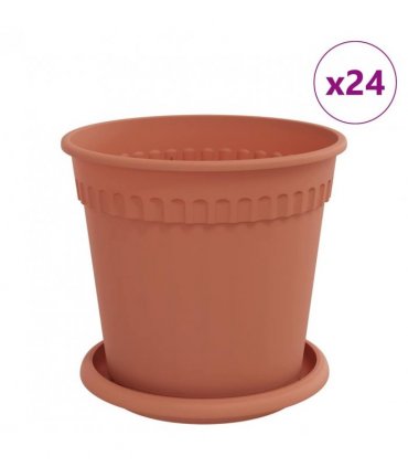 vidaXL Plant Pots 24 pcs Brick Red Ø 17 x 14 cm Plastic — Size: Ø 19 x 16 cm