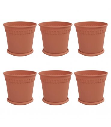 vidaXL Plant Pots 6 pcs Brick Red Ø 19 x 16 cm Plastic — Size: Ø 19 x 16.5 cm