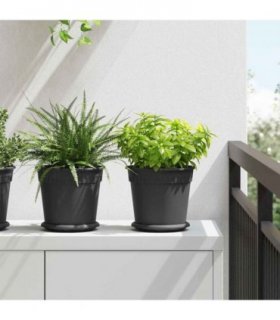 vidaXL Plant Pots 6 pcs Black Ø 19 x 16 cm Plastic — Size: Ø 19 x 16.5 cm