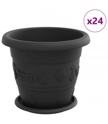 vidaXL Plant Pots 24 pcs Black Ø 26 x 21.5 cm Plastic