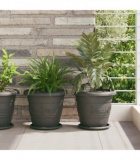 vidaXL Plant Pots 6 pcs Black Ø 26 x 21.5 cm Plastic
