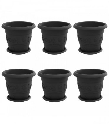 vidaXL Plant Pots 6 pcs Black Ø 26 x 21.5 cm Plastic