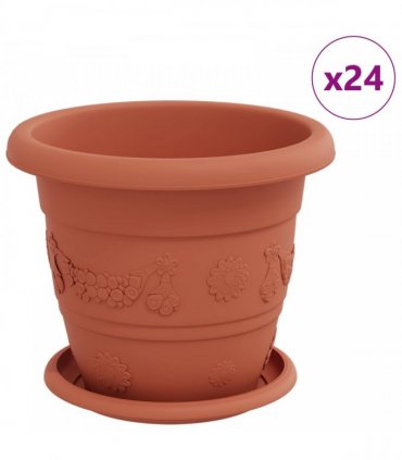 vidaXL Plant Pots 24 pcs Brick Red Ø 22 x 18 cm Plastic