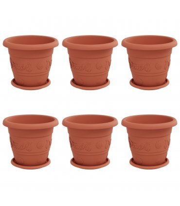 vidaXL Plant Pots 6 pcs Brick Red Ø 26 x 21.5 cm Plastic