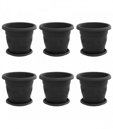 vidaXL Plant Pots 6 pcs Black Ø 22 x 18 cm Plastic