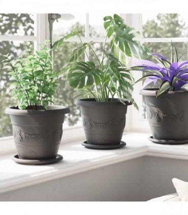 vidaXL Plant Pots 6 pcs Black Ø 22 x 18 cm Plastic