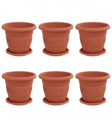 vidaXL Plant Pots 6 pcs Brick Red Ø 22 x 18 cm Plastic