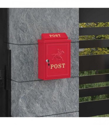 vidaXL Wall Mounted Mailbox Red 29 x 13 x 41 cm Cast Aluminum