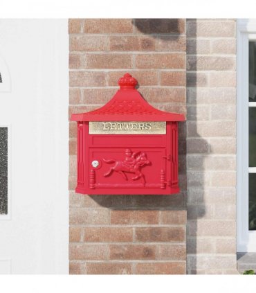 vidaXL Wall Mounted Mailbox Red 40.5 x 16 x 45 cm Cast Aluminum