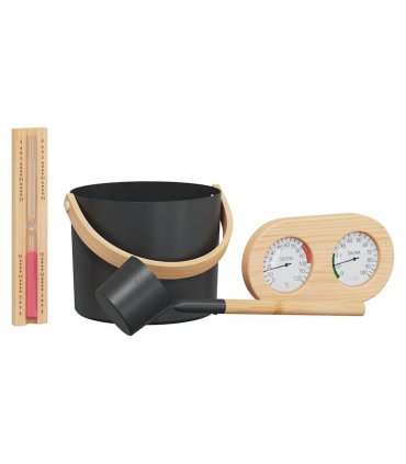 vidaXL Sauna Accessory Set 4 pcs Black Aluminium and Solid Pine Wood — Model: 4-piece sauna set
