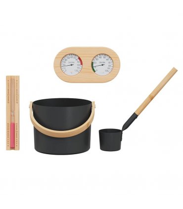 vidaXL Sauna Accessory Set 4 pcs Black Aluminium and Solid Pine Wood — Model: 4-piece sauna set