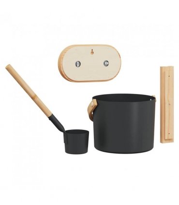 vidaXL Sauna Accessory Set 4 pcs Black Aluminium and Solid Pine Wood — Model: 4-piece sauna set
