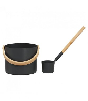 vidaXL Sauna Accessory Set 2 pcs Black Aluminium and Solid Pine Wood — Model: 2-piece sauna set