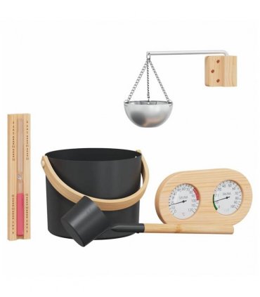 vidaXL Sauna Accessory Set 5 pcs Black Aluminium and Solid Pine Wood — Model: 5-piece sauna set