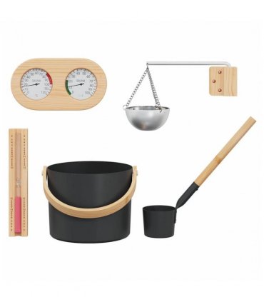 vidaXL Sauna Accessory Set 5 pcs Black Aluminium and Solid Pine Wood — Model: 5-piece sauna set