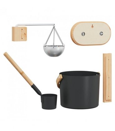 vidaXL Sauna Accessory Set 5 pcs Black Aluminium and Solid Pine Wood — Model: 5-piece sauna set