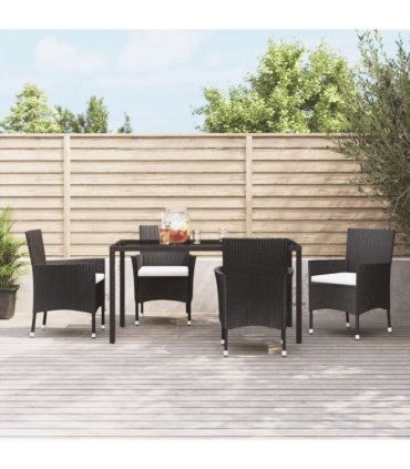 vidaXL Garden Chairs with Cushions 4 pcs Black Poly Rattan (UK/IE/FI/NO only)