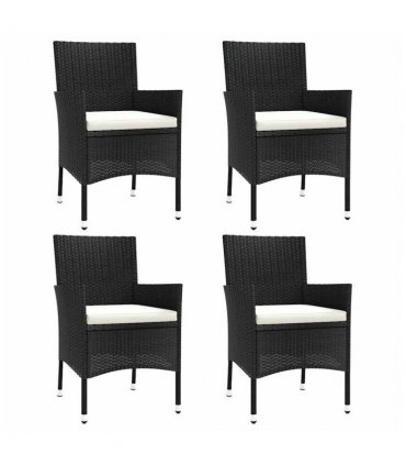 vidaXL Garden Chairs with Cushions 4 pcs Black Poly Rattan (UK/IE/FI/NO only)