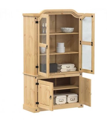 vidaXL Glass Display Cabinet Corona 103.5x42x180 cm Solid Wood Pine — Colour: brown