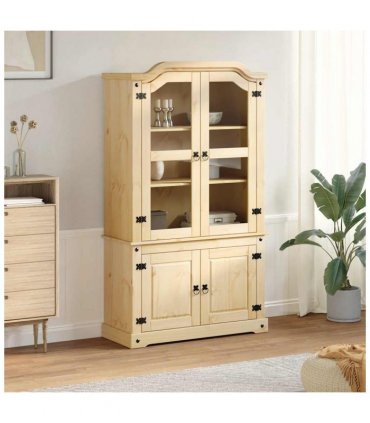 vidaXL Glass Display Cabinet Corona 103.5x42x180 cm Solid Wood Pine — Colour: brown