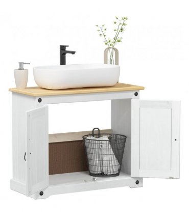 vidaXL Sink cabinet with Shelf White 73 x 33 x 60 cm Solid Pine Wood