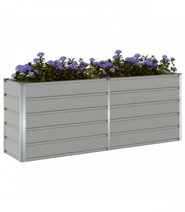 vidaXL Planter Light Grey 195 x 50 x 75 cm Galvanised Steel — Size: 195 x 50 x 77 cm