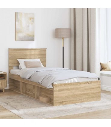 vidaXL Bed Frame with Headboard Sonoma Oak 75 x 190 cm Engineered wood