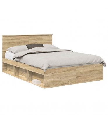 vidaXL Bed Frame with Headboard Sonoma 140 x 190 cm Engineered wood — Colour: Sonoma oak