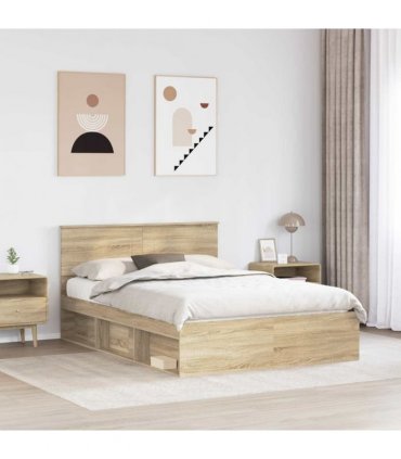 vidaXL Bed Frame with Headboard Sonoma 140 x 190 cm Engineered wood — Colour: Sonoma oak