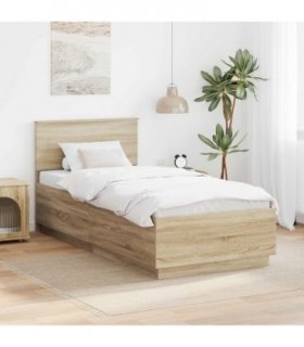 vidaXL Bed Frame with Headboard Sonoma Oak 70 x 190 cm Engineered Wood — Size: 75 x 190 cm