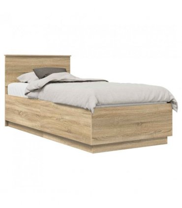 vidaXL Bed Frame with Headboard Sonoma Oak 70 x 190 cm Engineered Wood — Size: 75 x 190 cm — V0672006182