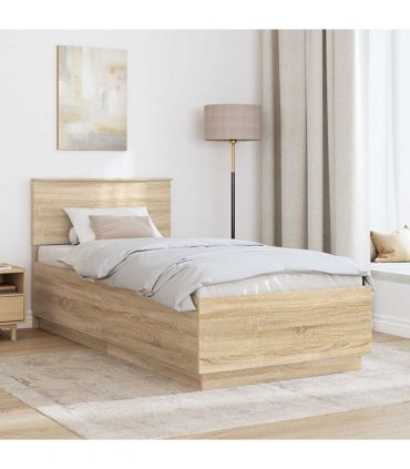 vidaXL Bed Frame with Headboard Sonoma Oak 70 x 190 cm Engineered Wood — Size: 75 x 190 cm — V0672006182