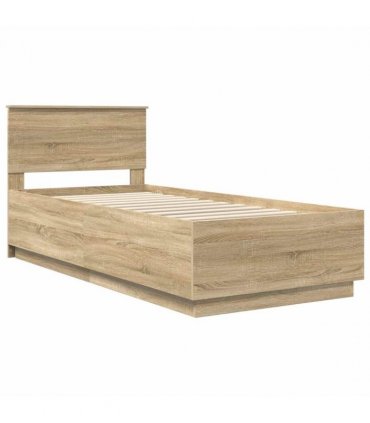 vidaXL Bed Frame with Headboard Sonoma Oak 70 x 190 cm Engineered Wood — Size: 75 x 190 cm — V0672006182