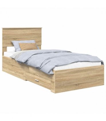 vidaXL Bed Frame Sonoma Oak and Silver 75 x 190 cm Engineered Wood