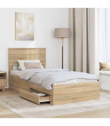 vidaXL Bed Frame Sonoma Oak and Silver 75 x 190 cm Engineered Wood
