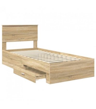 vidaXL Bed Frame Sonoma Oak and Silver 75 x 190 cm Engineered Wood